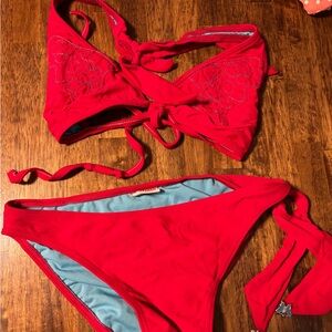 Red Bikini Set with Embroidered Details